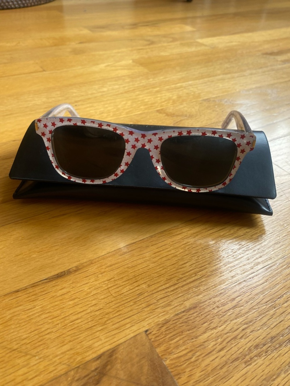 Saint Laurent Acetate Frame Sunglasses with Red Stars and Black Lenses